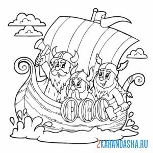 Раскраска викинги на корабле онлайн