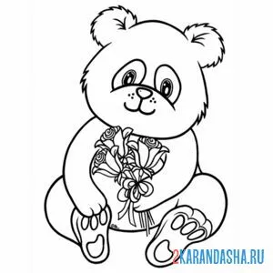 Раскраска панда с цветами онлайн