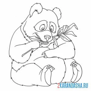 Распечатать раскраску панда ест бамбук на А4