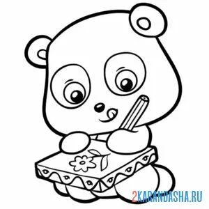 Раскраска панда с тетрадкой онлайн