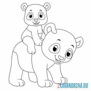 Распечатать раскраску мама панда и малыш на А4