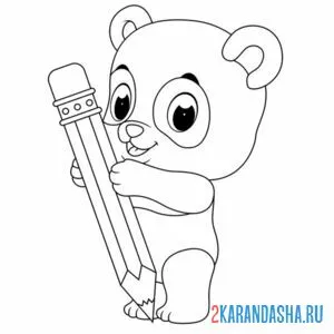 Распечатать раскраску панда с карандашом на А4