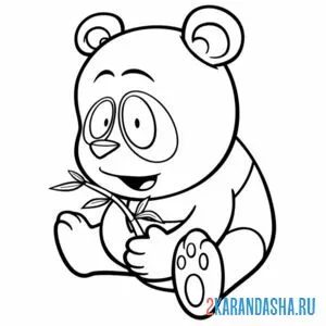 Раскраска панда с листочком онлайн