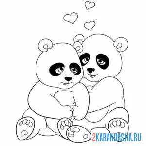 Распечатать раскраску панда любовь на А4