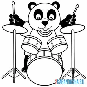 Распечатать раскраску панда барабанщик на А4