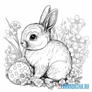 Распечатать раскраску кролик с яйцом на А4
