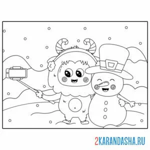 Раскраска монстр и снеговик онлайн