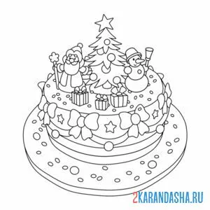 Раскраска новогодний торт онлайн