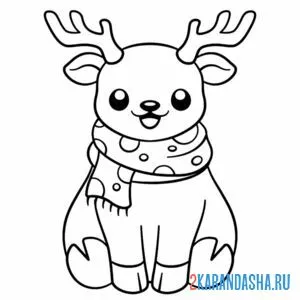 Раскраска рождественский олень каваи онлайн