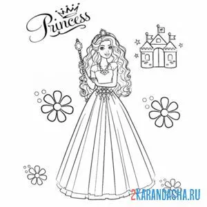 Раскраска барби принцесса замок онлайн