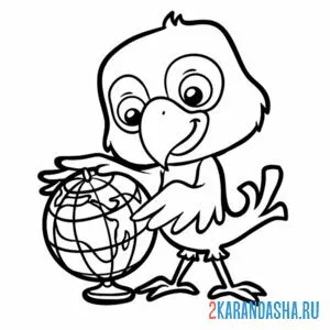 Раскраска попугай с глобусом онлайн