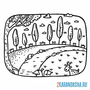 Раскраска русский лесной пейзаж онлайн