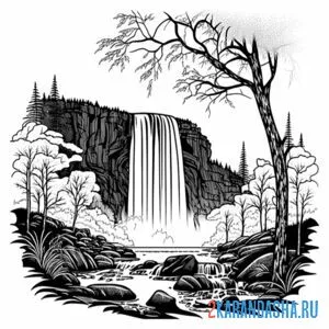 Раскраска водопад летний пейзад онлайн