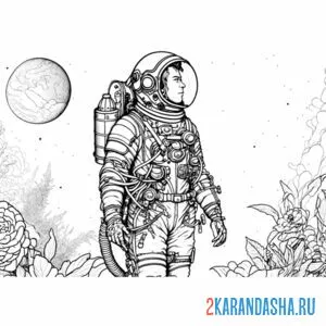 Распечатать раскраску арт-терапия космонавт на А4
