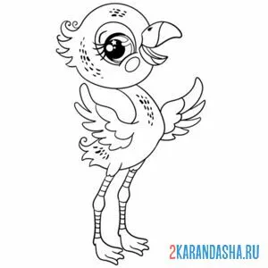 Раскраска птенчик фламинго онлайн