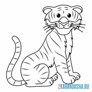 Распечатать раскраску тигр улыбается на А4