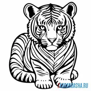 Раскраска серьезный тигр онлайн