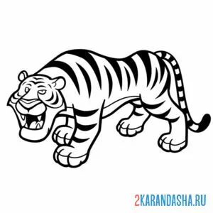 Распечатать раскраску большой тигр на А4
