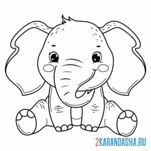 Раскраска слоник сидит и улыбается онлайн