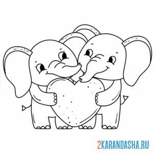 Раскраска пара слонов онлайн
