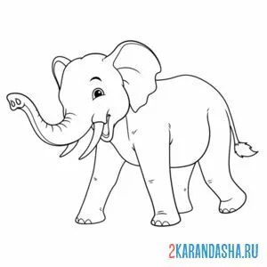 Раскраска слон взрослый бежит онлайн