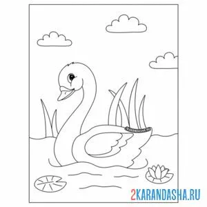 Раскраска лебедь в летнем пруду онлайн