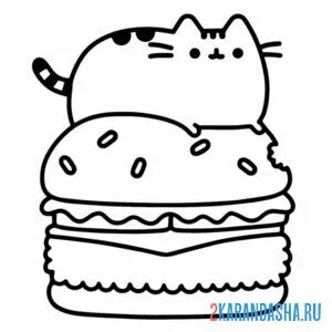 Раскраска кот пушин и бургер онлайн