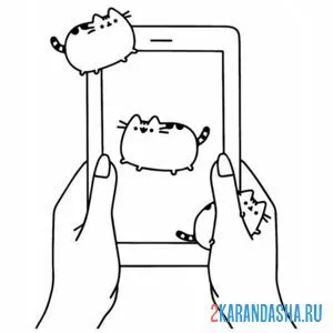 Раскраска кот пушин на планшете онлайн