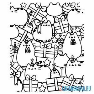 Раскраска кот пушин подарки онлайн