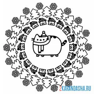 Раскраска кот пушин в шарфе онлайн
