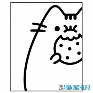 Раскраска кот пушин с пончиком онлайн