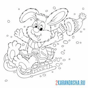 Раскраска заяц на санках онлайн