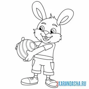 Раскраска заяц кролик играет с мячом онлайн