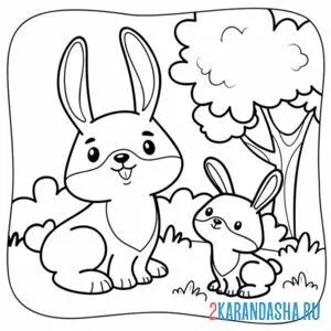 Распечатать раскраску семья заячья и кролики на А4