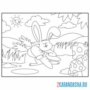 Раскраска заяц на лужайке онлайн