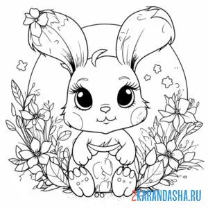 Раскраска зайка кролик в цветах онлайн