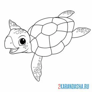 Распечатать раскраску морская черепаха улыбается на А4