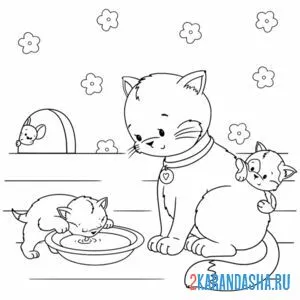 Раскраска мама кошка и котенок онлайн