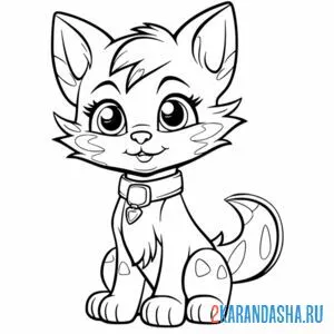 Раскраска котенок кошечка с ошейником онлайн