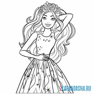 Раскраска барби принцесса в платье онлайн