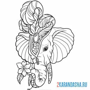 Раскраска слон красивый нарядный онлайн