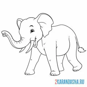 Распечатать раскраску слон африканский в саванне на А4