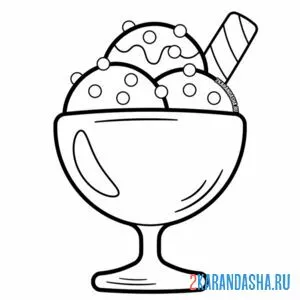 Раскраска мороженое в тарелочке онлайн