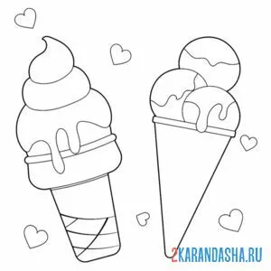Раскраска два разных мороженых онлайн