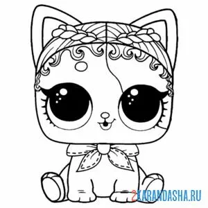 Раскраска лол питомец котенок с косичками онлайн