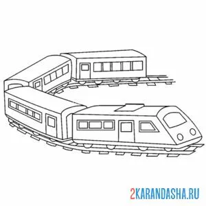 Раскраска длинный поезд с вагонами онлайн