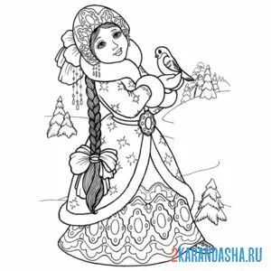 Распечатать раскраску русский народный костюм зимний на А4