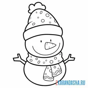 Распечатать раскраску снеговик в шапке и шарфе на А4