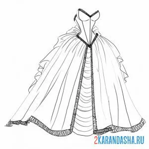 Раскраска бальное платье принцессы пышное онлайн
