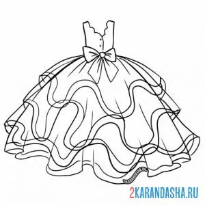 Раскраска бальное платье с воланами онлайн